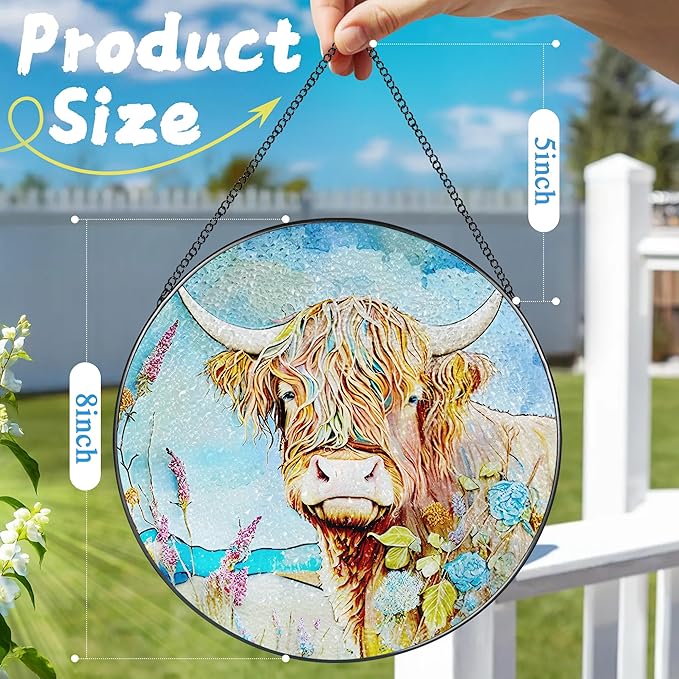 Stained Glass Window Hanging, Stained Glass Suncatcher, Cow Sun Catcher, Window Hanging Decor, Cow Gift, Gifts for Mothers Day or Fathers Day, Christmas or Birthday Gift, Gifts for Her Him