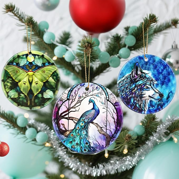 Christmas Ornaments, Dodosky 2.8in Ceramic Peacock Ornament, Xmas Decor, Christmas Tree Ornaments, Xmas Decorations for Tree, Holiday Ornament, Gifts for Peacock Lovers, Gifts for Women, Mom, Grandma