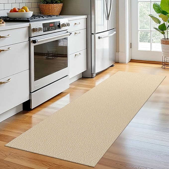 EARTHALL Washable Runner Rug 2x6 Ft Non Slip Runners for Hallways Cotton Rubber Backed Kitchen Runner Braided Indoor Floor Carpet Runners for Entryway, Hallway, Kitchen, Bedroom, Golden Beige/White