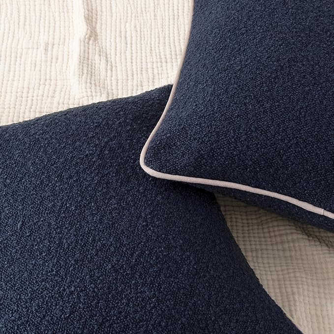 Amazon Basics Boucle Throw Pillow Covers for Couch, Living Room, Home Decor with Hidden Zipper, Blue, 26×26in, Pack of 2
