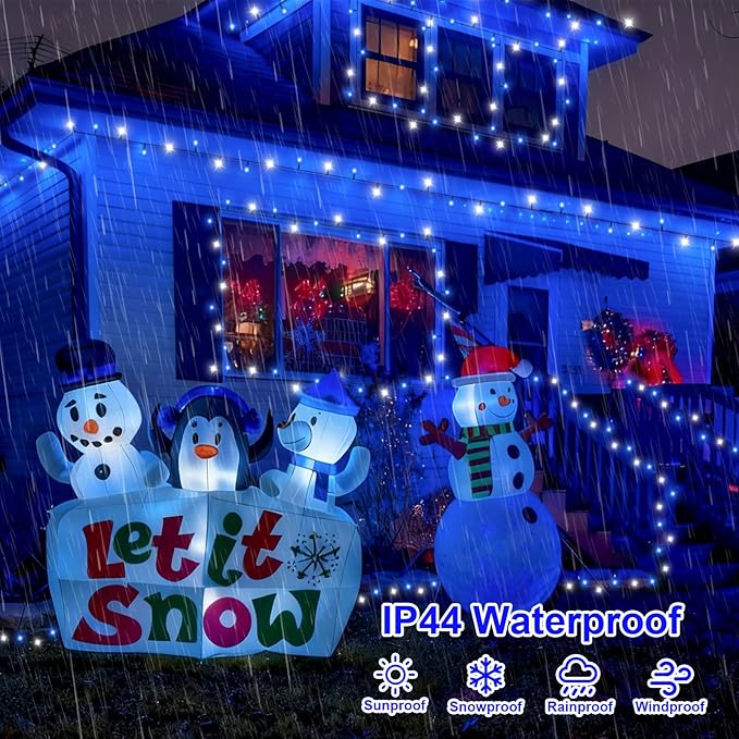 QITONG 165ft 500 LED Blue and White Christmas Lights Outdoor Waterproof, 8 Modes Christmas String Lights with Green Wire Indoor, Twinkle Tree Lights Plug in with Memory Timer