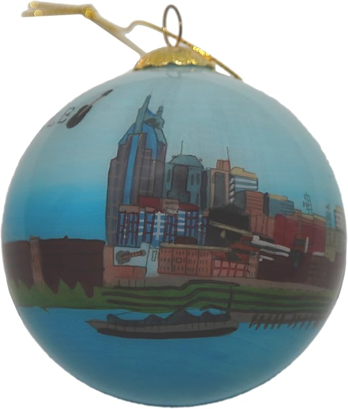 Blown Glass Christmas Ornament | Nashville, Tennessee Skyline | Hand Painted Inside | Original Art | Includes Gift Box