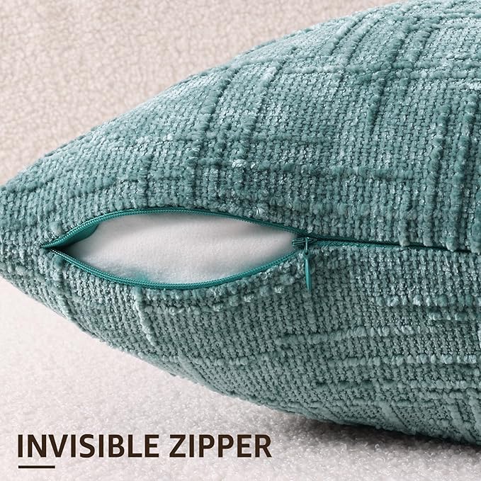decorUhome Teal Chenille Throw Pillow Covers 12x20 Set of 2 Thick Textured Slubby Couch Pillow Covers Farmhouse Accent Modern Neutral Decorative Pillow Cases for Bed Sofa Living Room