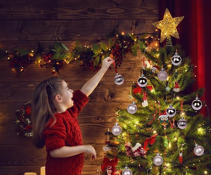 1.57" Pink Christmas Ornaments for Christmas Tree 36 Pcs Mini Shatterproof Balls Christmas Tree Decorations Small Xmas Ornaments Balls with Hanging Loop for Wedding Holiday Party Wreath Home Decor