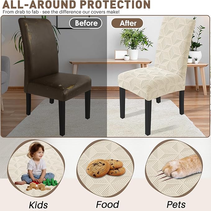 YEMYHOM Dining Chair Covers Set of 2, Stretch Dining Room Parsons Chair Slipcover, Removable Washable Furniture Protector for Home, Kitchen, Banquet (Beige)