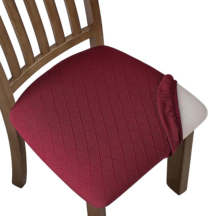 Fuloon Stretch Chair Seat Covers 6 PCS, Removable Washable Dining Chair Covers Anti-Dust Dining Room Seat Cushion Slipcovers (6, Burgundy)