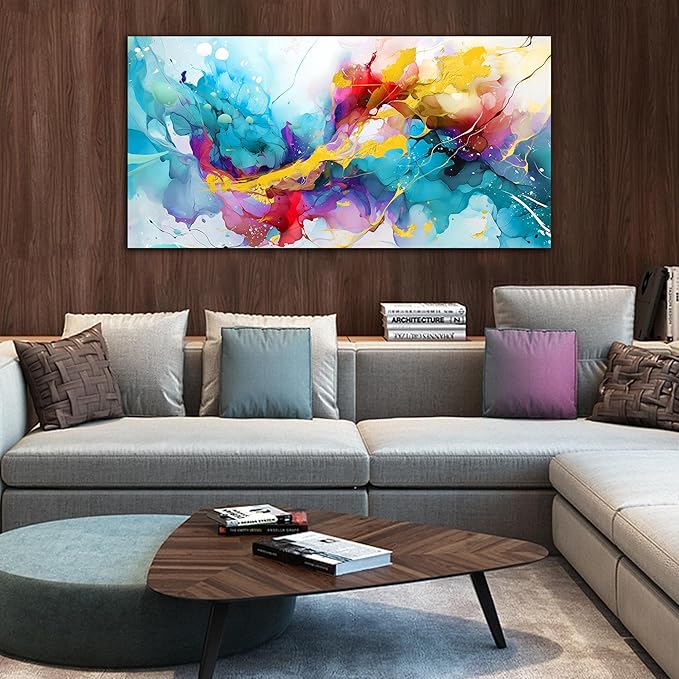 Abstract Canvas Wall-Art for Living Room - Colorful Wall Art Bedroom Office Artwork Wall Decor Ready to Hang Size 24" x 48"