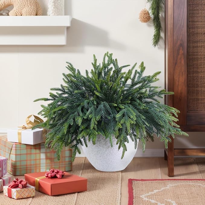 50 Pcs Pine Branches - Real Touch Artificial Pine Stems - Christmas Greenery Picks for DIY Wreaths Garlands Vase Arrangements, Indoor Outdoor Christmas Decor