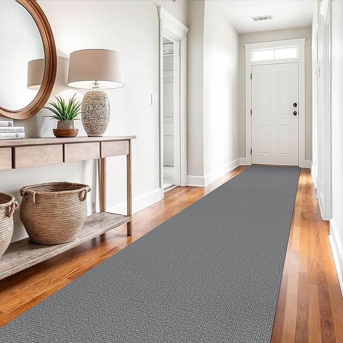 EARTHALL Extra Long Runner Rug 3x14 Ft Washable Runners for Hallways Cotton Non Slip Entryway Runner Braided Kitchen Runner Indoor Outdoor Carpet Runners for Stair, Hall, Foyers, Charcoal Gray