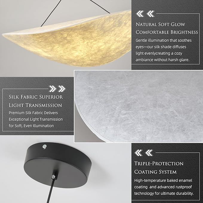 Light Adjustable Height Modern Silk Pendant Light in Wabi-Sabi Aesthetics Cloud Design for Dining Room, Study (Length 19.69inch)