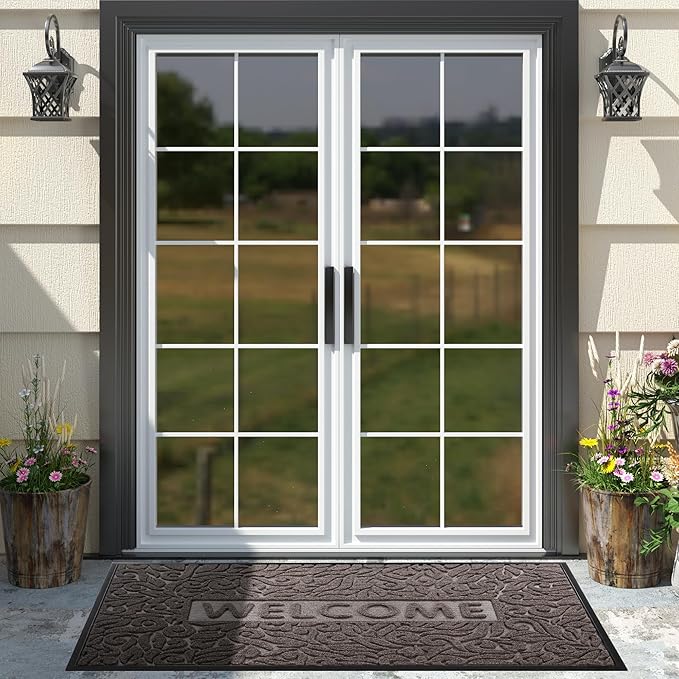 Yimobra Large Welcome Mat 60x36, Waterproof Non-Slip Outdoor Mats for Front Door Outside Entrance, Low-Profile Entryway Mat Indoor for Garage Patio, Brown