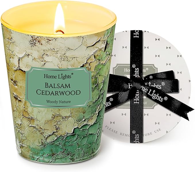 HomeLights Balsam Cedarwood Scented Candles | 6.7oz Soy Candles Industrial Chic Large Candle Jars | Ideal Candle Gifts for Events, Home Decor Stress, Relief & Relaxation