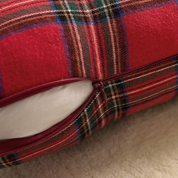 AQOTHES Pack of 2 Christmas Plaid Decorative Throw Pillow Covers Scottish Tartan Cushion Case for Farmhouse Home Holiday Decor Red and Green, 16 x 16 Inches