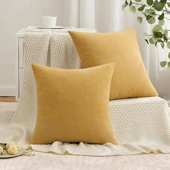 MIULEE Gold Couch Pillow Covers 20x20 Inch, Set of 2 Soft Chenille Decorative Square Throw Pillow Covers Farmhouse for Sofa Living Room Bed