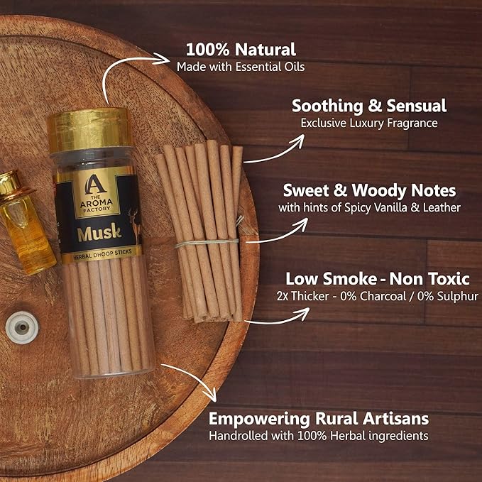 The Aroma Factory Dhoop batti .No Bamboo Herbal Dhoop Sticks with Incense Holder, 5 Bottle x 75g,with Jute Bag (Arabian Nights)
