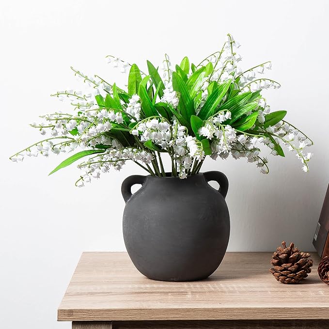 6in Ceramic Vase with Handle - Short Ball Vase - Vintage Terracotta Flower Vases for Home Decor Decorative Porcelain vase - Farmhouse Vase for Living Room Shelf Decor Table, Lyeec