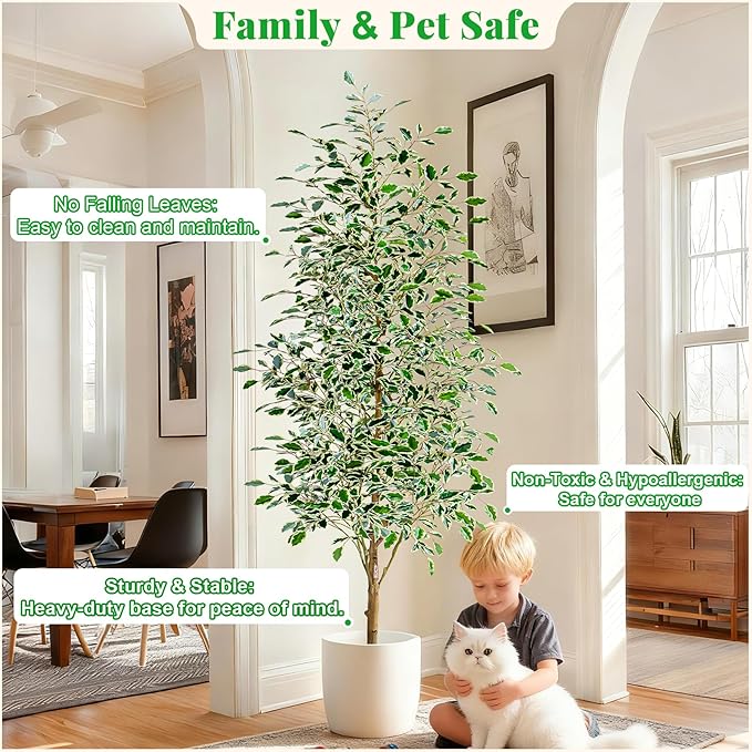 6FT Artificial Ficus Trees Indoor Faux Trees Indoor Fake Floor Plants Tall Artificial Tree with White Pot Faux Tree Fake Indoor Tree Silk Plants Artificial Trees for Home Decor Indoor