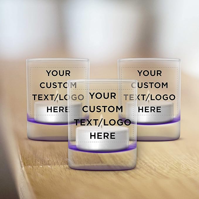DISCOUNT PROMOS Custom Arc Votive Candle Holders 3 oz. Set of 72, Personalized Bulk Pack - Thick Base, Perfect for Wedding, Anniversary and Party Favors - Purple Bottom