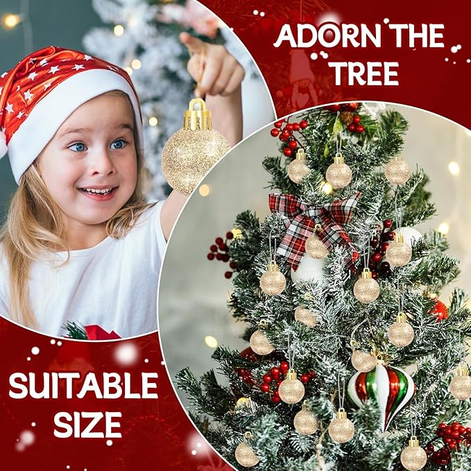 12 Pcs 3Inch Christmas Balls Christmas Tree Decoration Ornaments Shatterproof Glitter Christmas Hanging Balls for Christmas Tree Party Indoor Outdoor Holiday Decoration(Champagne Gold, 3inch-12pcs)