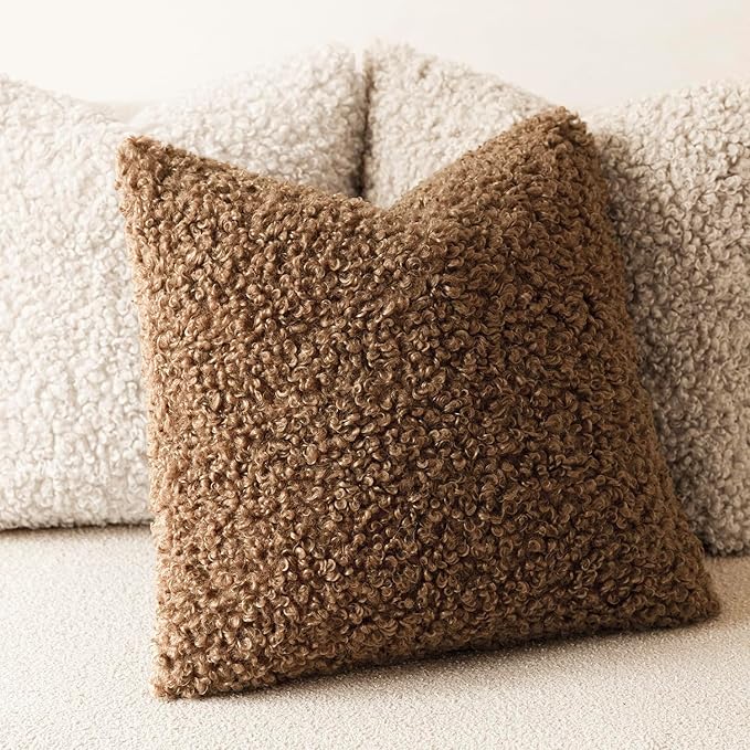 Foindtower 2 Pieces 26x26 Inch Dark Bronze, Faux Fur Throw Pillow Cover Accent Sherpa Furry Pillow Covers Fuzzy Soft Pillowcases Cozy Sheepskin Decorative Fleece Cushion Case for Bed Couch Living Room