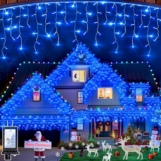 670 LED Christmas Lights Outdoor, 66ft Blue String Lights Indoor with 148 Drops 12 Modes, Dimmable Curtain Window Lights, Waterproof Twinkle Fairy Lights with Timer for Bedroom Christmas Decorations
