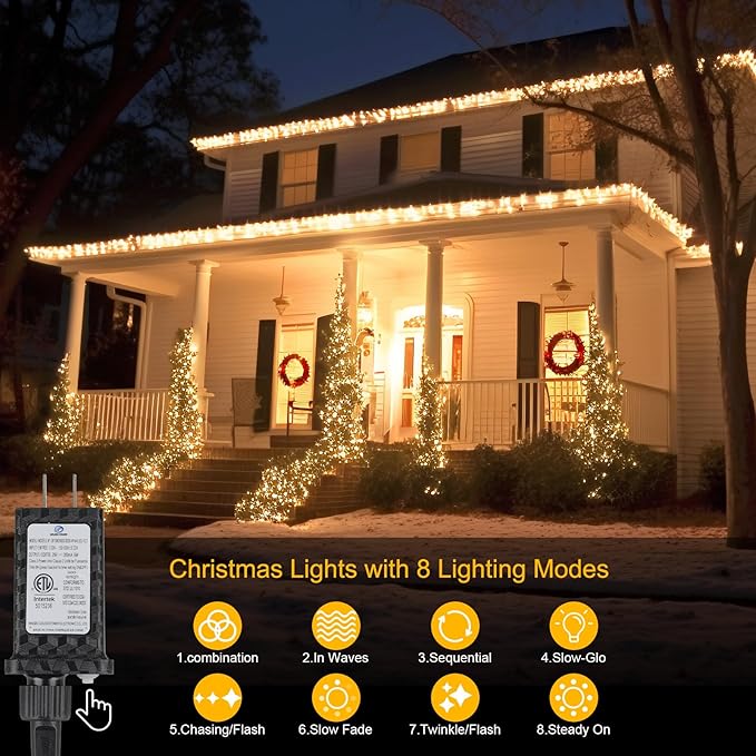 100FT 300 LED Christmas Lights Plug in,Outdoor Indoor Waterproof Fairy Lights with Timer and 8 Modes, Connectable Christmas Tree Lights for Outdoor Indoor Garden Party Decoration(Warm White)