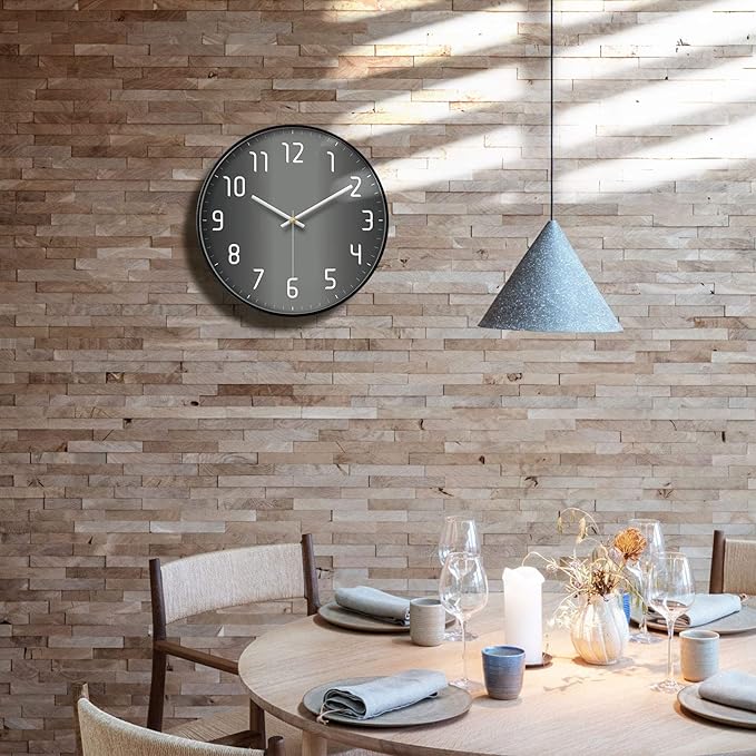 Modern Wall Clock Silent Non Ticking Cool Clocks for Wall Black&Grey Large Office Analog Small Battery Operated Wall Clock for Bedroom Kitchen Living Room Decorative Cool Unique Reloj De Pared 12inch