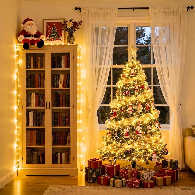 JMEXSUSS 100 LED Warm White Christmas Lights, 8 Modes Christmas Tree Lights Plug in, Indoor String Light Bedroom 33ft Connectable Fairy Twinkle Light Outdoor for Home Garden Xmas Tree Decor
