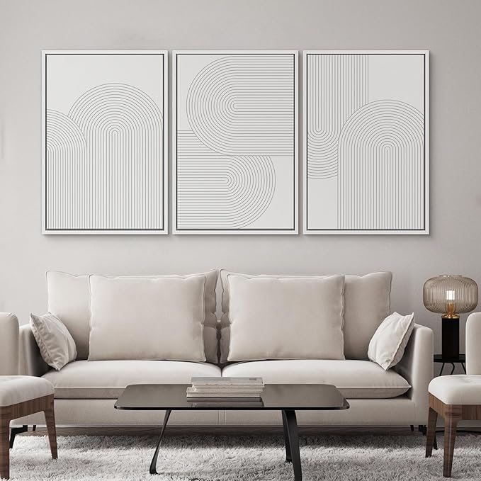 SIGNWIN Framed Canvas Print Wall Art Set Geometric Duotone Futuristic Arches Shapes Abstract Illustrations Modern Art Decorative Nordic Calm/Zen for Living Room, Bedroom, Office - 24"x36"x3 White
