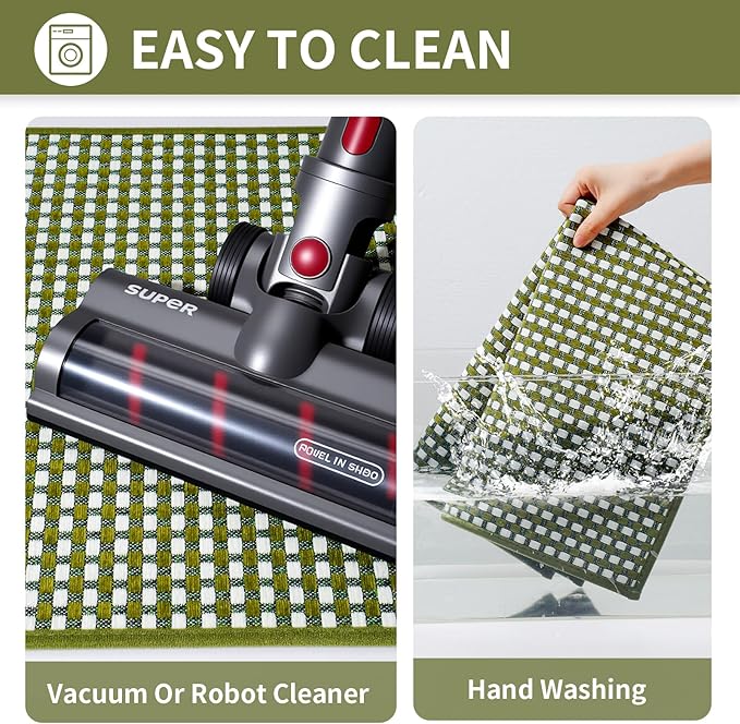 Kitchen Mats for Floor, Super Absorbent Kitchen Rugs Non Slip Washable, Rubber Backing Soft Chenille Braided Kitchen Runner Rug Standing Mat Sink Mat, Easy to Clean, Green 17"x30"
