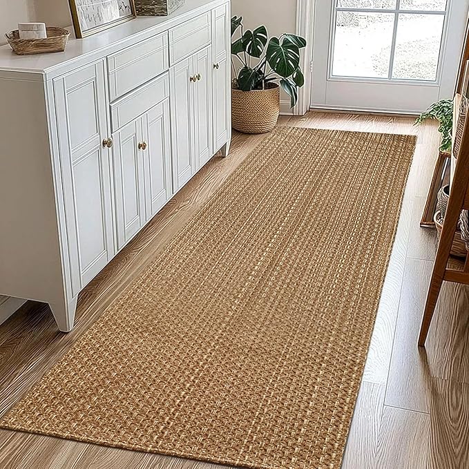 Runner Rug – Boho 2x5 ft Hallway Runner Rug,Braided Design Neutral Entryway Rug with Rubber Backing,Light Brown,Machine Washable,Solid Faux Jute Rug,for Bedroom,Bathroom,Non-Slip