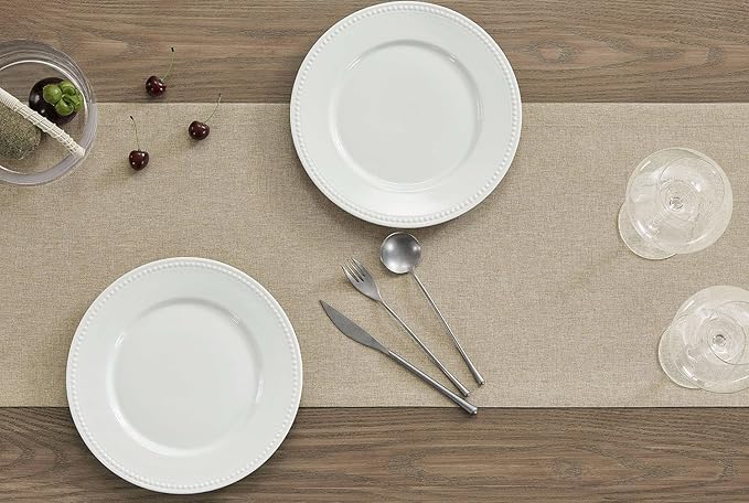 ZeeMart Basic Linen Style Table Runner, 14 x 36 Inch Natural Chambray, Rustic Farmhouse Neutral Beige Table Runners 36 Inches Long, Everyday Polyester Table Runner - Machine Washable & Easy Care
