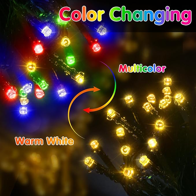 KNONEW Christmas Lights Outdoor 300 LED 99FT Green Wire Color Changing String Lights with 11 Modes & Timer Dimmable Fairy Light for Xmas Tree Roof Yard Wedding Decorations(Warm White to Multicolor)