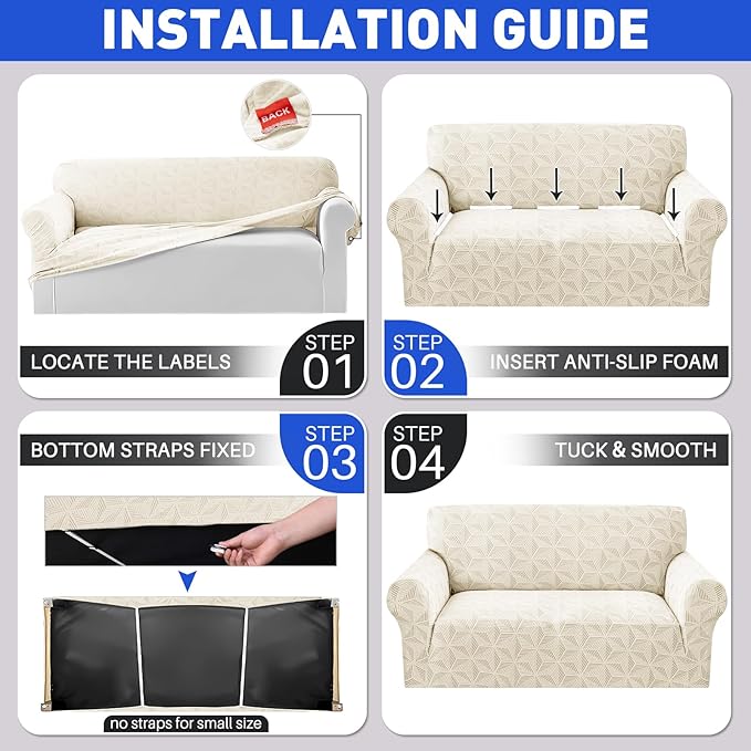 YEMYHOM 1 Piece Stretch Oversized Couch Covers for 4 Seat, Jacquard Extra Large Sofa Cover with Non-Slip Elastic Bottom, Thickened Slipcover Furniture Protector for Dogs Pets (X-Large, Beige）