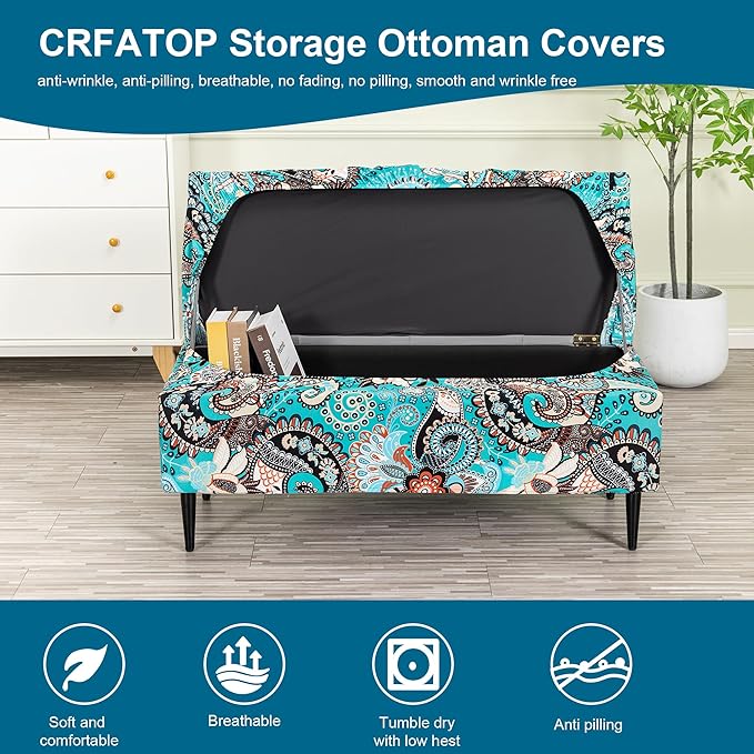 CRFATOP Printed Rectangle Ottoman Stool Cover Stretch Folding Storage Footstool Bench Slipcovers Upholstered Foot Chest Chair Covers Washable Entryway Furniture Protector with Elastic Bands,M,14
