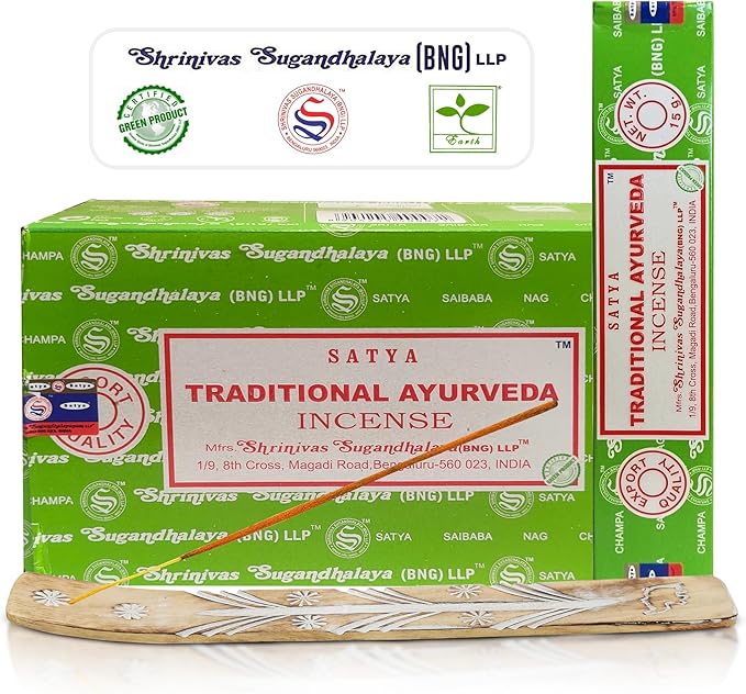 Raajsee Satya Traditional Ayurveda Incense Sticks, Nagchampa 15gmx12 Pack (12 Sets of 15g, 160 Pieces Total) with Raajsee Incense Holder