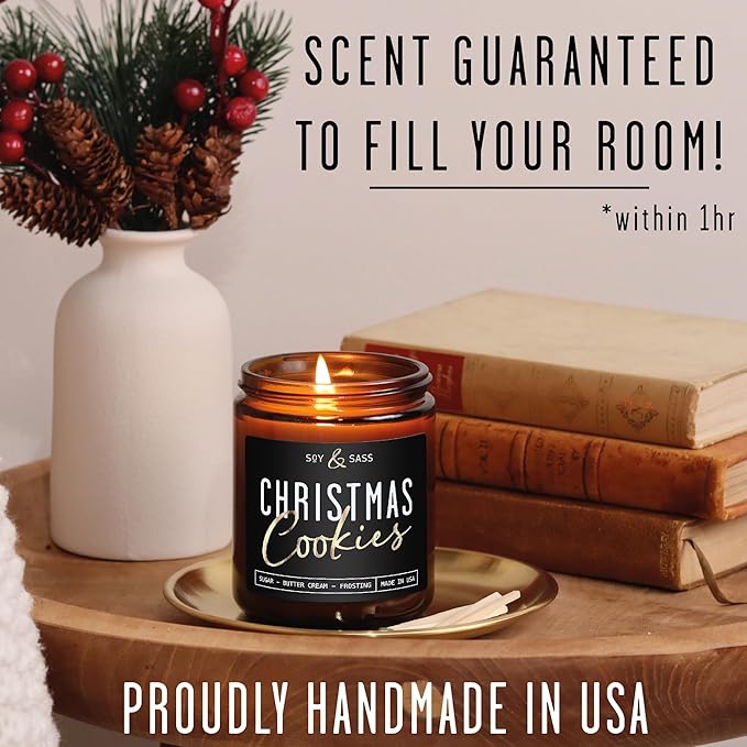 Christmas Cookie Candle, Cookie Candle – ‘Christmas Cookies’ Soy Candles, w/Sugar, Butter & Vanilla - Infused with Essential Oils I Christmas Candles I 9oz, 50Hr, Made in USA
