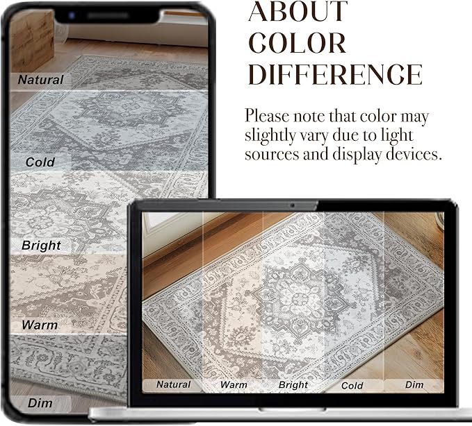 XWZO Washable Hallway Runner Rug 2x8ft — Non-Slip Low Pile Area Rug with Rubber Backing, Spill Resistant Soft Vintage Floor Carpet Runner for Kitchen Entryway Doorway Bedroom Corridor, Grey