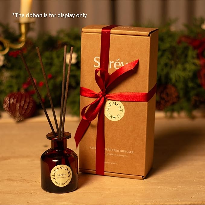 Soréva Plant-Based Reed Diffuser Set, Bright Clementine and Fresh Citrus, Uplifting Aromatherapy for Mindfulness, Long Lasting, Alcohol Free, 7 Sticks, 4.39 fl oz