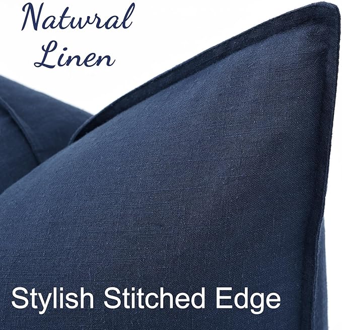 decorUhome Christmas Decorative Linen Throw Pillow Covers 24x24 Inch Set of 2 Navy Blue Soft Pillow Covers with Flange Edges Soft Farmhouse Boho Accent Pillow Cases for Couch Sofa Bed Living Room