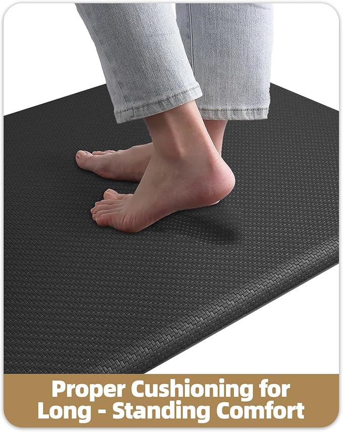 Color&Geometry 0.71" Extra Thick Anti Fatigue Cushion Kitchen Floor Mat,Easy Clean, Water & Oil Proof, Non Slip, Foam Padded Runner Rug for Front Sink,20"x 47" Black (2.0 Version)