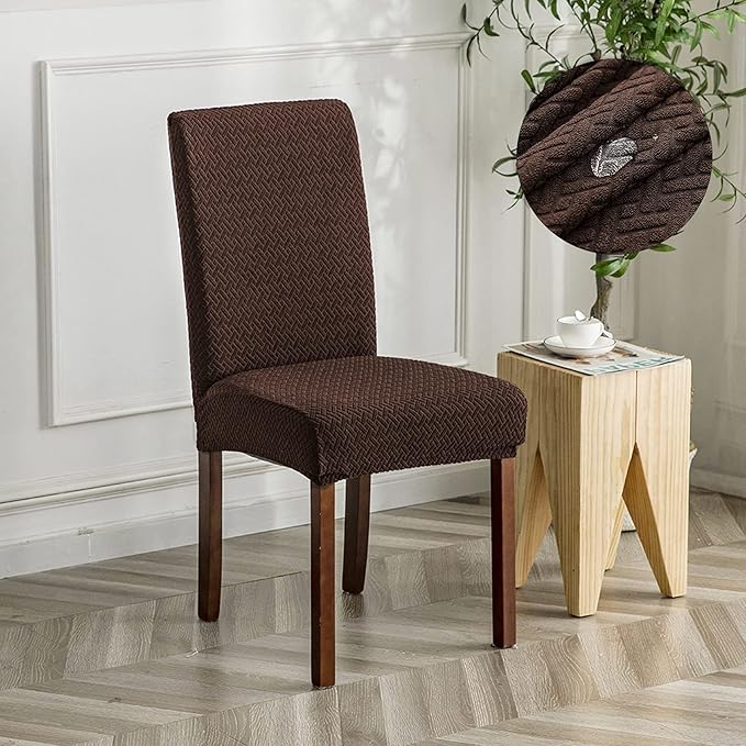Genina Waterproof Chair Covers for Dining Room Set of 4 Kitchen Chair Covers Parson Dining Chair Slipcover,Chocolate