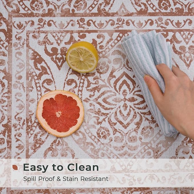 FRESHMINT 2 Piece Set Boho Kitchen Mats for Floor Bohemian Distressed Anti Fatigue Kitchen Rugs Vintage Farmhouse Cushioned Kitchen Runners for Standing Waterproof & Non-Skid Comfort, Terracotta
