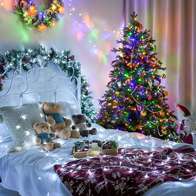JMEXSUSS Christmas Lights, 600 LED 168FT Color Changing Christmas Tree Lights with Remote, 11 Modes, Timer, Waterproof, Clear Wire String Lights for Xmas Décor, White & Multicolor