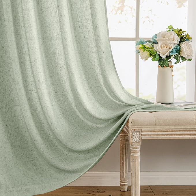 MIULEE Non-See-Through Privacy Linen Curtains 2 Panels, Sage Green Light Filtering Window Curtains 84 Inches Long, Textured Back Tab Semi Sheer Drapes Spring Decor for Bedroom Living Room, Light Green