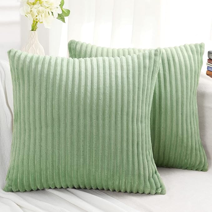 Simmore Decorative Christmas Throw Pillow Covers 16x16 Set of 2, Soft Natural Plush Flannel Double-Sided Fluffy Couch Pillow Covers for Sofa Living Room, Sage Green