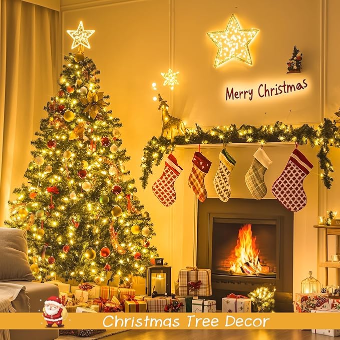 JMEXSUSS 2 Pack 100 LED Warm White Christmas Lights Indoor, Connectable 33ft Warm White String Lights Outdoor Waterproof, 8 Modes Christmas Tree Lights Plug in for Xmas Bedroom Yard Party Decorations
