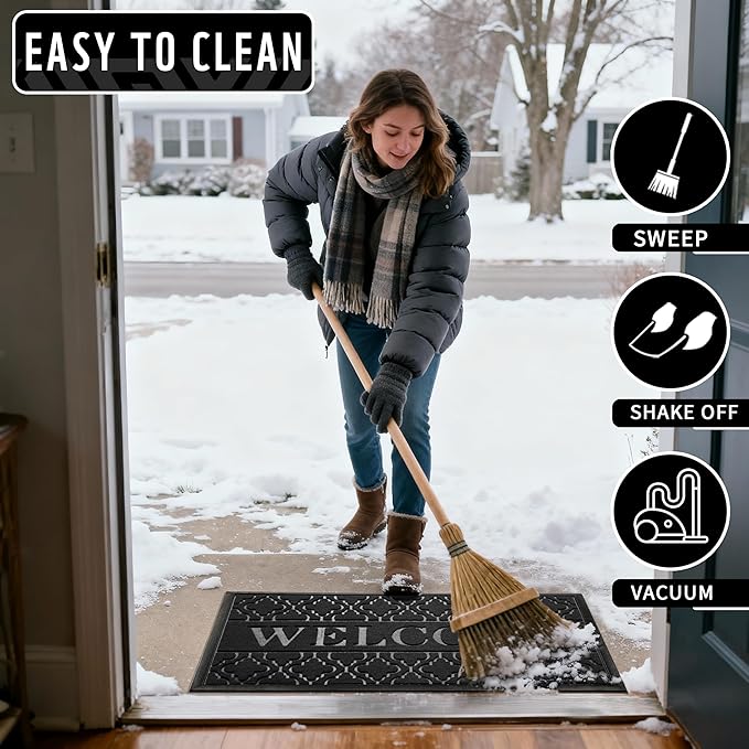Yimobra Welcome Mat Outdoor Indoor, All-Weather Waterproof Front Door Mat Outside Entrance, Non-Slip Low Profile Porch Patio Doormat, 29.5x17, Black