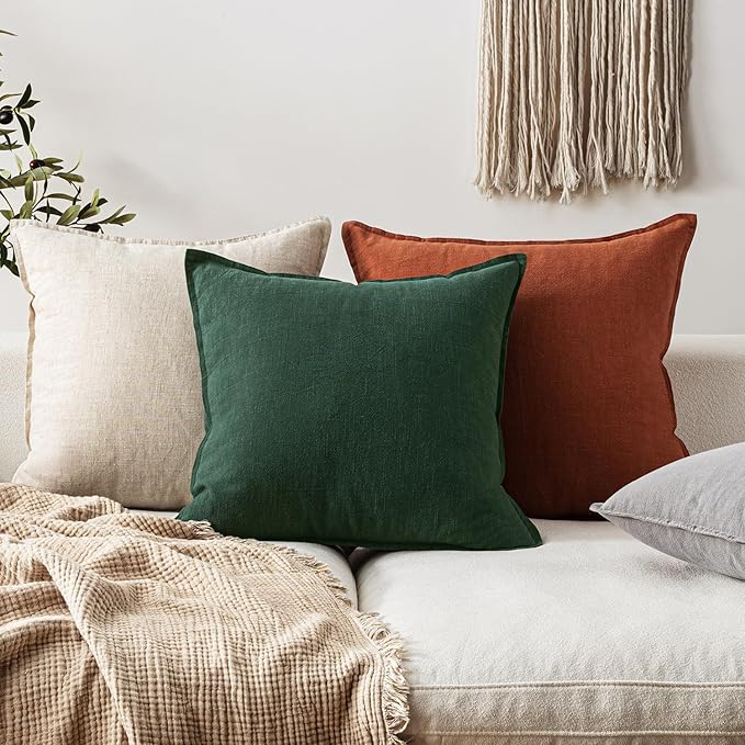 EMEMA Christmas Throw Pillow Covers Decorative Linen Pillow Covers 20x20 Inch Green Boho Farmhouse Neutral Couch Throw Pillows for Bed Pack of 2 Accent Pillowcase Modern Sofa Cushion Livingroom Home