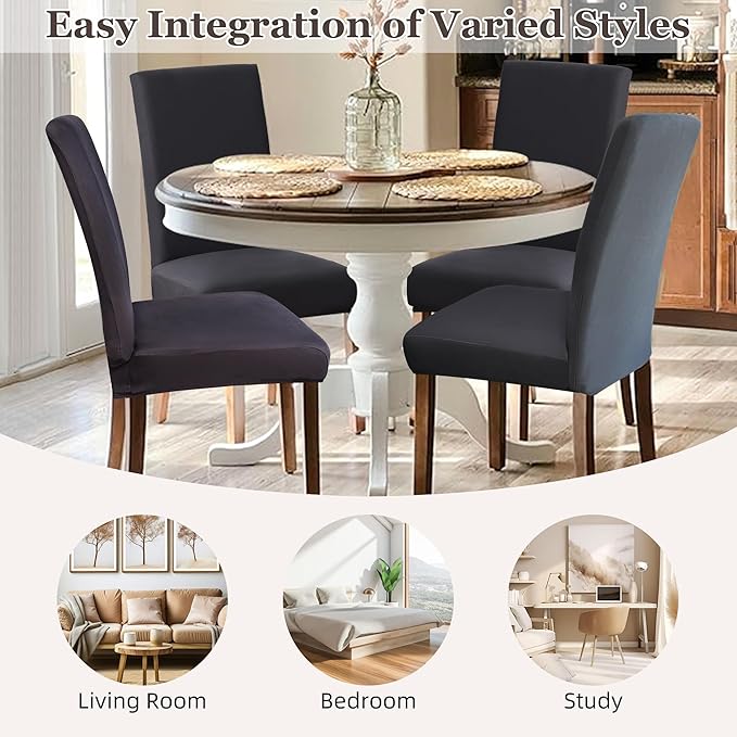 Sufdari Dining Chair Covers,Kitchen Chair Cover,Parsons Chair Slipcover,Spandex Chair Protectors for Dining Room Stretch Chairs Cover Set of 8 -Dark Gray